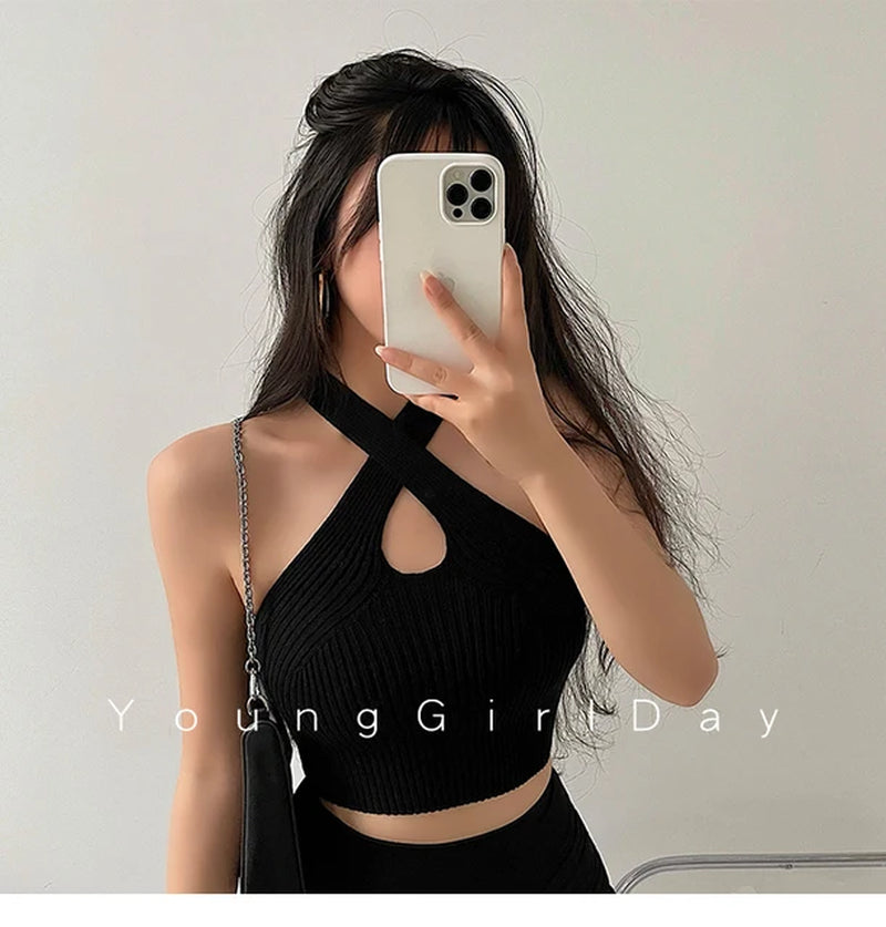 Women Summer Knitted Top Female Camisoles Solid Cute Crop Tops Women Camis Straps Plain off Shoulder Crop Tops for Women