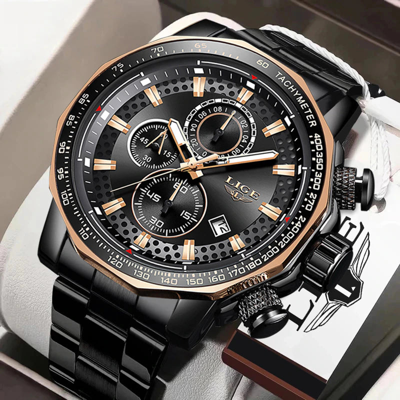 New LIGE Men Watches Waterproof Date Brand Clock Luxury Large Dial Watch for Men Chronograph Stainless Steel Quartz Wrist Watch